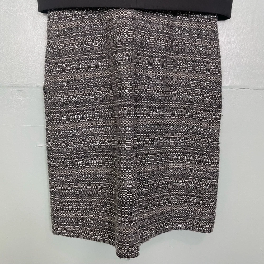 Tory‎ Burch Deandra Tweed Mock Crepe Detail Metallic Silver Mini Dress Size 4
